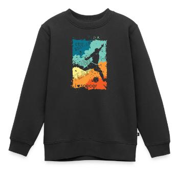 Fußball bunte Farben Spieler Schuss retro Logo - Kinder Premium Organic Sweatshirt - Schwarz - Vorne - AI Model Kid Female (0cm)