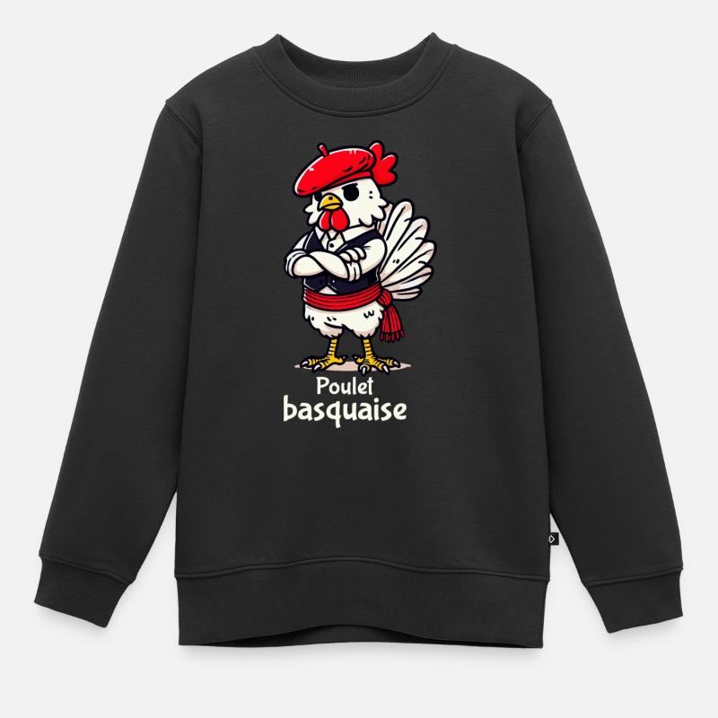 Poulet Basquaise - Texte clair - Sweat Premium enfant bio - noir
