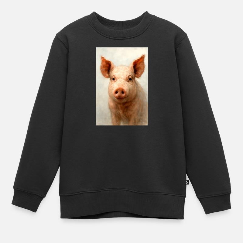 Portrait de cochon à l’aquarelle - Sweat Premium enfant bio - noir