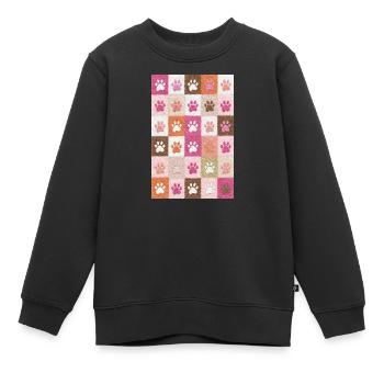 Pfotenabdruck-Patchwork-Plüschfelder - Kinder Premium Organic Sweatshirt - Schwarz - Vorne - AI Model Kid Female (0cm)