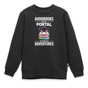 Les livres audio sont mon portail vers des aventures sans fin - Sweat Premium enfant bio - noir - Devant - AI Model Kid Female (0cm)