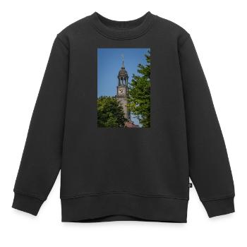 L’église Saint-Michel entre deux arbres - Sweat Premium enfant bio - noir - Devant - AI Model Kid Female (0cm)
