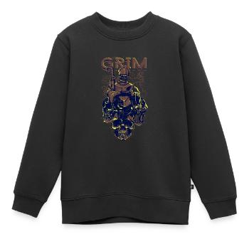 Ein unheimlich Grim mit Schädel Skelett Design - Kinder Premium Organic Sweatshirt - Schwarz - Vorne - AI Model Kid Female (0cm)