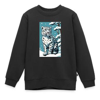 Schneeleopard | Leopard | Raubtier - Kinder Premium Organic Sweatshirt - Schwarz - Vorne - AI Model Kid Female (0cm)