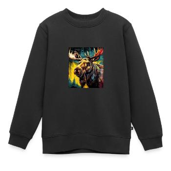 Portrait d’orignal - Sweat Premium enfant bio - noir - Devant - AI Model Kid Female (0cm)