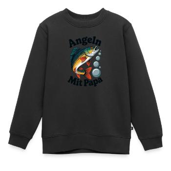 Angeln mit Papa mit springendem Barsch - Kinder Premium Organic Sweatshirt - Schwarz - Vorne - AI Model Kid Female (0cm)
