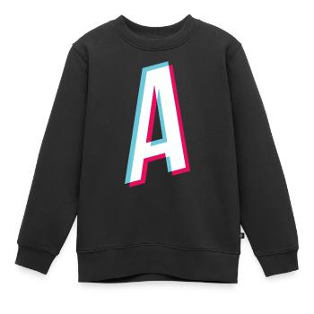 A - lettre A - Sweat Premium enfant bio - noir - Devant - AI Model Kid Female (0cm)