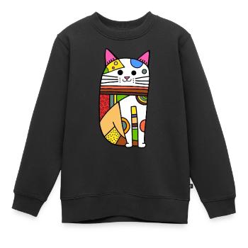 Colorful Geometric Patchwork Cat Doodle - Kids Premium Organic Sweatshirt - black - Front - AI Model Kid Female (0cm)