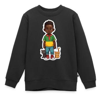 Idée cadeau d’amour de chat enfant - Sweat Premium enfant bio - noir - Devant - AI Model Kid Female (0cm)