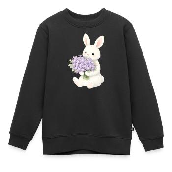 Lapin avec illustration lilas - Sweat Premium enfant bio - noir - Devant - AI Model Kid Female (0cm)