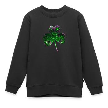 Trèfle, paillettes, trèfle, feuille, vert - Sweat Premium enfant bio - noir - Devant - AI Model Kid Female (0cm)