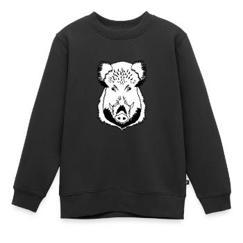 Tête de sanglier noir et blanc - Sweat Premium enfant bio - noir - Devant - AI Model Kid Female (0cm)