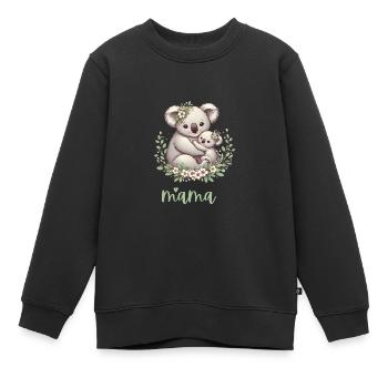 Maman Koala ours câlin I Couronne florale maman I Koala - Sweat Premium enfant bio - noir - Devant - AI Model Kid Female (0cm)