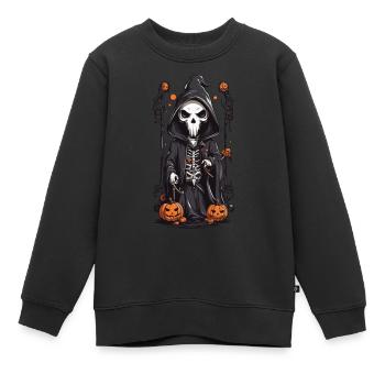 Gruseliges Halloween Sensenmann Skelett Design - Kinder Premium Organic Sweatshirt - Schwarz - Vorne - AI Model Kid Female (0cm)