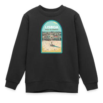Illustration Place du Commerce, Lisbonne - Sweat Premium enfant bio - noir - Devant - AI Model Kid Female (0cm)