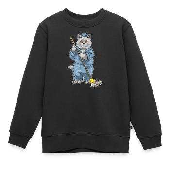 Balai nettoyant british shorthair - Sweat Premium enfant bio - noir - Devant - AI Model Kid Female (0cm)