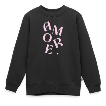 Fragment de la typographie Amore Pink - Sweat Premium enfant bio - noir - Devant - AI Model Kid Female (0cm)