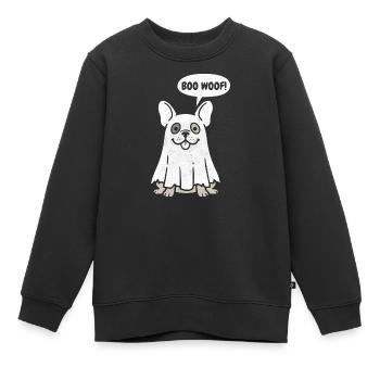 Französischer Bulldogge Boo Wuff – lustiges Halloween-Hundegeschenk - Kinder Premium Organic Sweatshirt - Schwarz - Vorne - AI Model Kid Female (0cm)