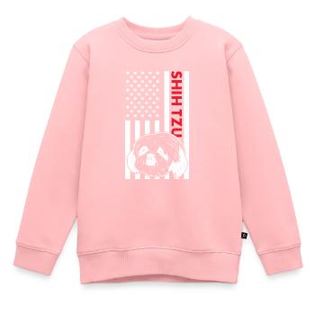 Shih Tzu Us Drapeau - Sweat Premium enfant bio - rose - Devant - AI Model Kid Female (0cm)