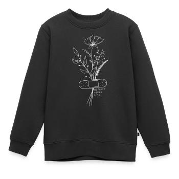 Heilung braucht Zeit | Minimalistisches Blumenzitat - Kinder Premium Organic Sweatshirt - Schwarz - Vorne - AI Model Kid Female (0cm)