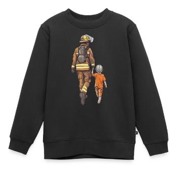Papa Héros Pompier Pompier Brave - Sweat Premium enfant bio - noir - Devant - AI Model Kid Female (0cm)