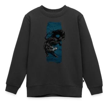 Sentinelle de l’ombre : Loup de l’ombre mythique - Sweat Premium enfant bio - noir - Devant - AI Model Kid Female (0cm)