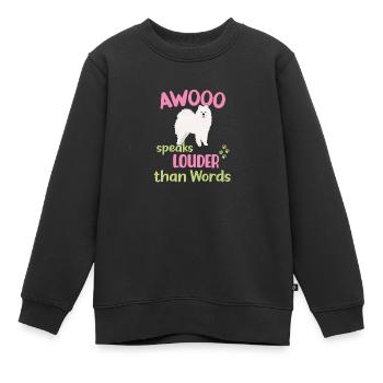 AWOOO parle plus fort que les mots - Sweat Premium enfant bio - noir - Devant - AI Model Kid Female (0cm)