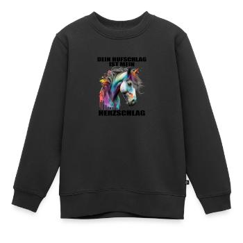 Pferde Herzschlag Reiten Hufe Hufeisen Herz Pony - Kinder Premium Organic Sweatshirt - Schwarz - Vorne - AI Model Kid Female (0cm)