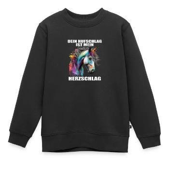 Pferde Herzschlag Reiten Hufe Hufeisen Herz Pony - Kinder Premium Organic Sweatshirt - Schwarz - Vorne - AI Model Kid Female (0cm)