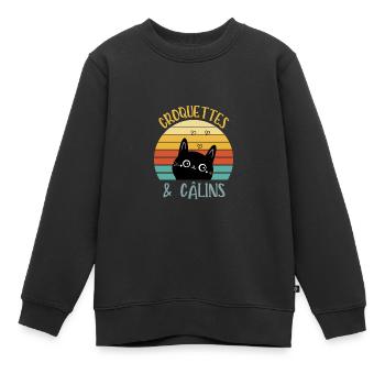 croquettes et câlins - Sweat Premium enfant bio - noir - Devant - AI Model Kid Female (0cm)