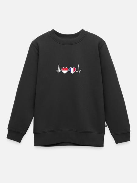 Singapour France Vintage Heartbeat drapeau - Sweat Premium enfant bio - noir