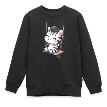 cartoon zebra auf einer schaukel - Kinder Premium Organic Sweatshirt - Schwarz - Vorne - AI Model Kid Female (0cm)