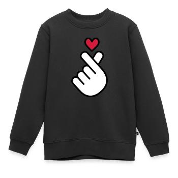 Coeur K-pop, symbole de la musique pop Corée K, doigt, main - Sweat Premium enfant bio - noir - Devant - AI Model Kid Female (0cm)