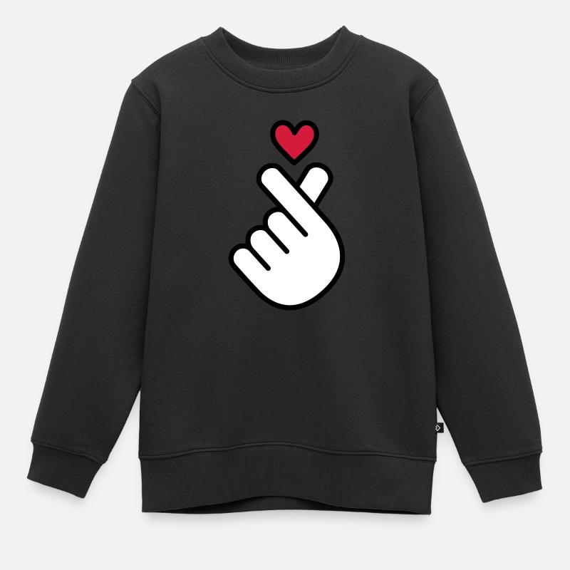Coeur K-pop, symbole de la musique pop Corée K, doigt, main - Sweat Premium enfant bio - noir