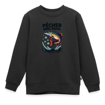Pêcher avec papa, c'est le top. Brochet bondissant - Kinder Premium Organic Sweatshirt - Schwarz - Vorne - AI Model Kid Female (0cm)