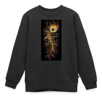 Paon plume d’or - Sweat Premium enfant bio - noir - Devant - AI Model Kid Female (0cm)