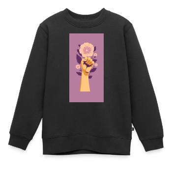 Feministische Faust mit lila Blume. - Kinder Premium Organic Sweatshirt - Schwarz - Vorne - AI Model Kid Female (0cm)