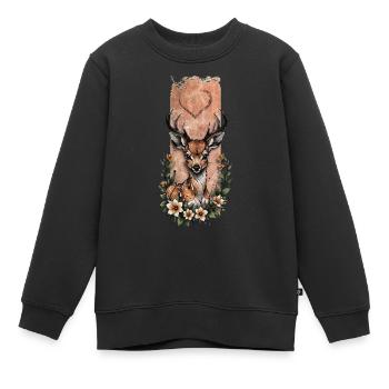 Bébé cerf tacheté de blanc au milieu des fleurs - Sweat Premium enfant bio - noir - Devant - AI Model Kid Female (0cm)
