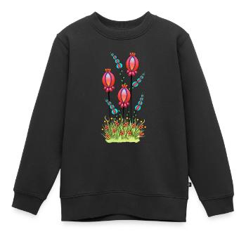 Mohnkapsel Zeichnung abstrakt bunt, Hingucker - Kinder Premium Organic Sweatshirt - Schwarz - Vorne - AI Model Kid Female (0cm)