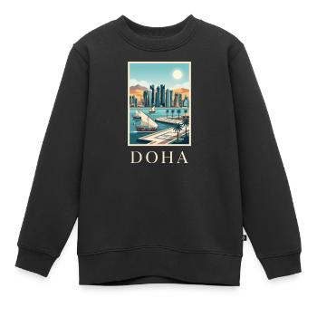 Doha Waterfront Cityscape Katar Reiseplakat - Kinder Premium Organic Sweatshirt - Schwarz - Vorne - AI Model Kid Female (0cm)