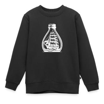 Klassische Wellengang Segelschiff Flaschenschiff - Kinder Premium Organic Sweatshirt - Schwarz - Vorne - AI Model Kid Female (0cm)