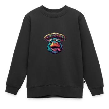Hippopotame Drôle Sombrero - Sweat Premium enfant bio - noir - Devant - AI Model Kid Female (0cm)