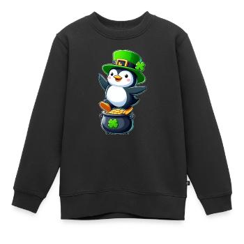 Saint-Patrick Pingouin Cylindre Trèfle - Sweat Premium enfant bio - noir - Devant - AI Model Kid Female (0cm)
