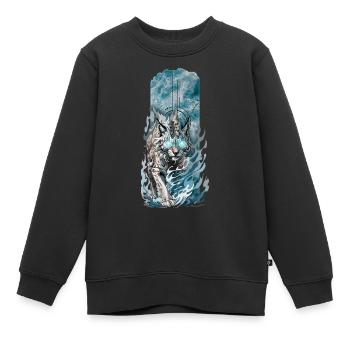 Divine Presence: Spiritual Lynx with Glowing Eyes - Kids Premium Organic Sweatshirt - black - Front - AI Model Kid Female (0cm)