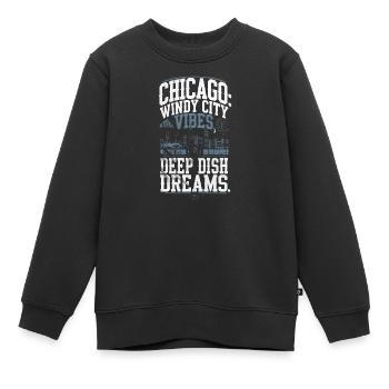 Chicago : ambiance de ville venteuse, rêves profonds - Sweat Premium enfant bio - noir - Devant - AI Model Kid Female (0cm)