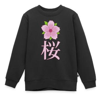 Fleur de cerisier du Japon - Sweat Premium enfant bio - noir - Devant - AI Model Kid Female (0cm)