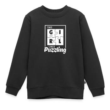 Girl Likes Puzzles Puzzles-Puzzle, lustiges Zitat - Kinder Premium Organic Sweatshirt - Schwarz - Vorne - AI Model Kid Female (0cm)