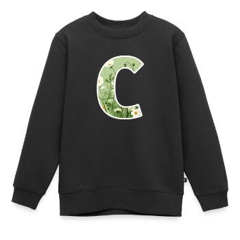 Letter C, Monogram, Floral Pattern - Kids Premium Organic Sweatshirt - black - Front - AI Model Kid Female (0cm)
