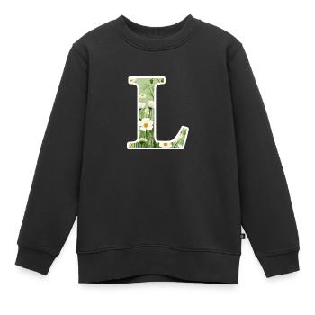 Letter L, Monogram, Floral Pattern - Kids Premium Organic Sweatshirt - black - Front - AI Model Kid Female (0cm)