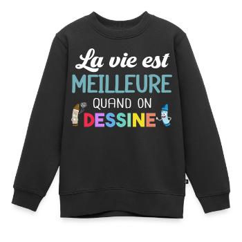 Dessinateur Illustrateur Cadeau Dessin Dessiner - Sweat Premium enfant bio - noir - Devant - AI Model Kid Female (0cm)